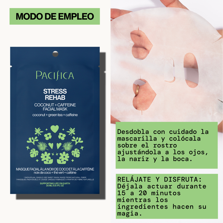 Stress Rehab Coconut & Caffeine Mascarilla en hoja desestresa la piel