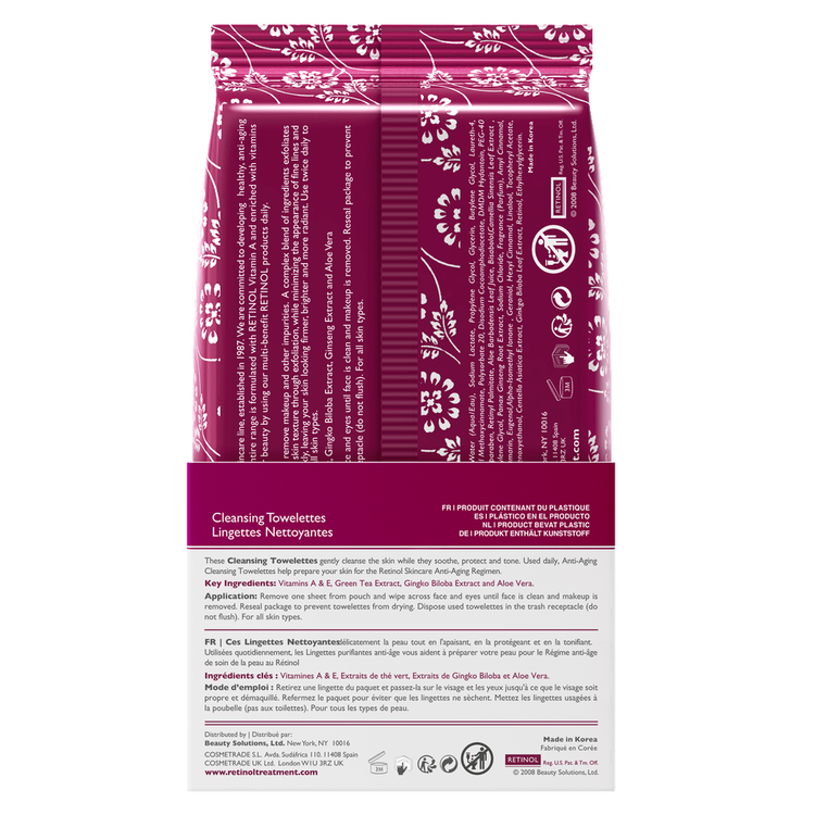 Retinol Toallitas limpiadoras antiedad con retinol