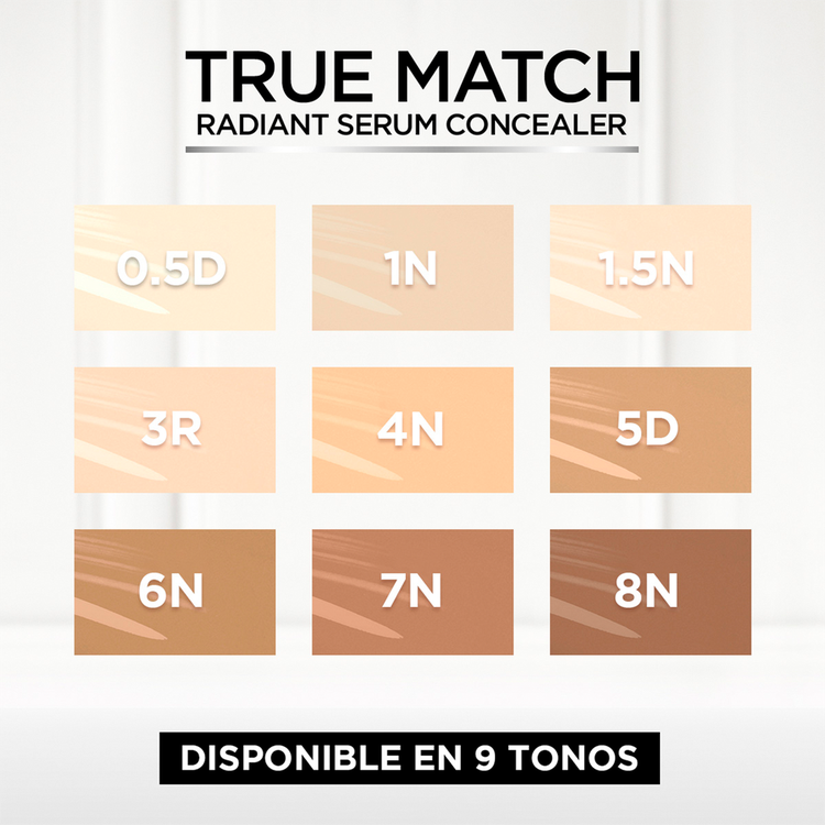 True Match Radiant Serum Concealer - Corrector líquido, con ácido hialurónico y cafeína