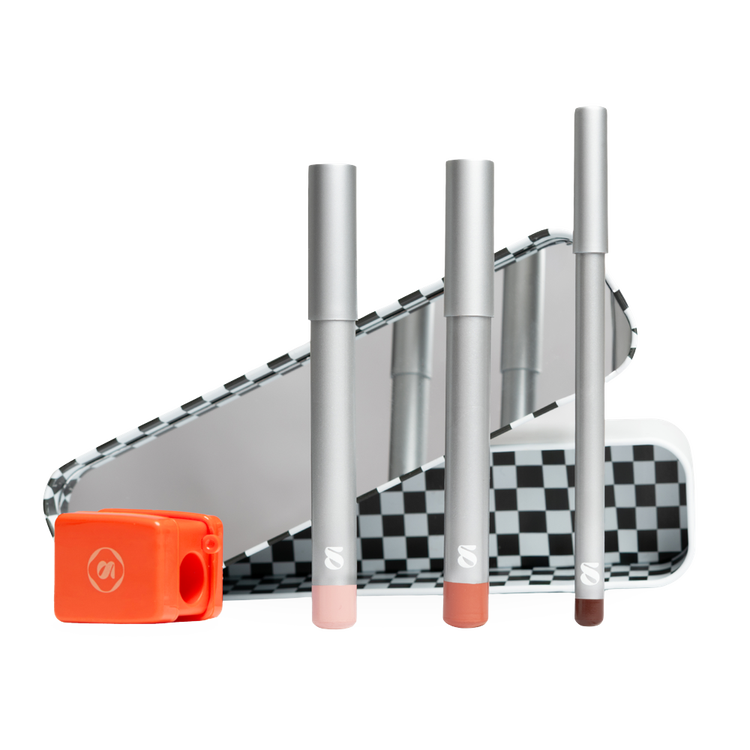 Lip Kit Larga Duración - Delineador (6 gr) + Labial (3 gr) + Iluminador (3 gr) + Estuche + Sacapuntas, Tatemado Spicy Fusilli 5 en 1