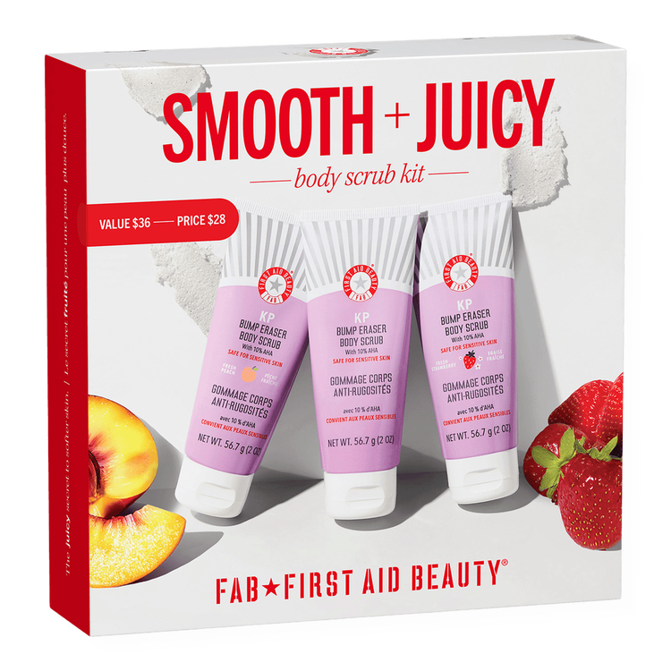 Smooth + Juicy Scrub - Set exfoliante corporal, exfoliante neutro + exfoliante aroma fresa + exfoliante aroma durazno