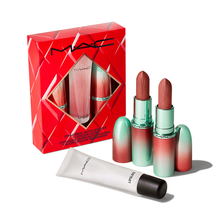 M·A·CX To the Future Lip Trio - Set de labios con dos M·A·Cximal Silky Matte Lipstick y Lipglass Clear