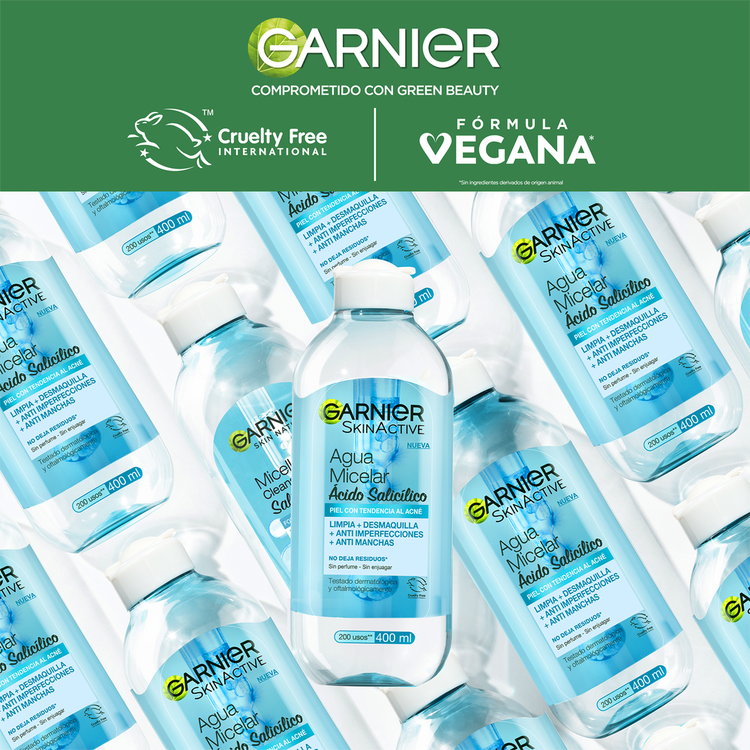 Garnier Skin Agua micelar remueve maquillaje visible