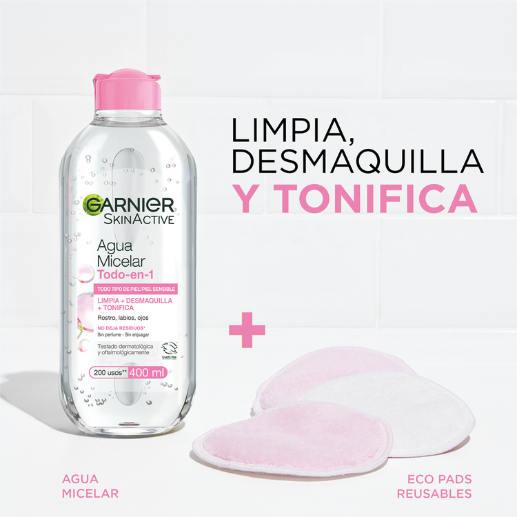 Garnier Skin - Agua micelar, limpia, desmaquilla y tonifica