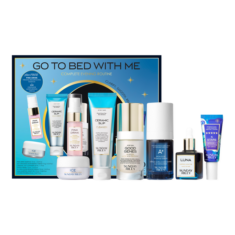 Go To Bed With Me Complete Anti-Aging Night Routine Kit rutina antiedad para piel radiante.