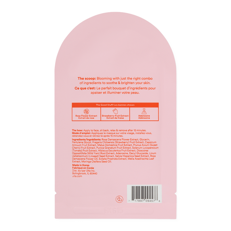 Rose & Strawberries Mascarilla facial de tela calma y refresca la piel