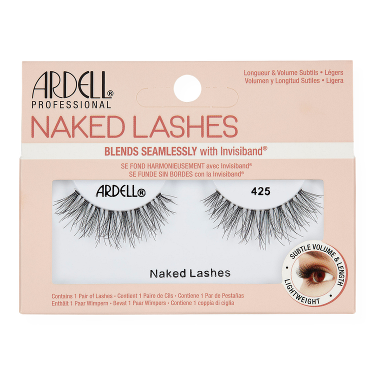 Naked False Eyelashes #425 in Black Pestañas postizas rizos cruzados con mayor longitud en el centro.