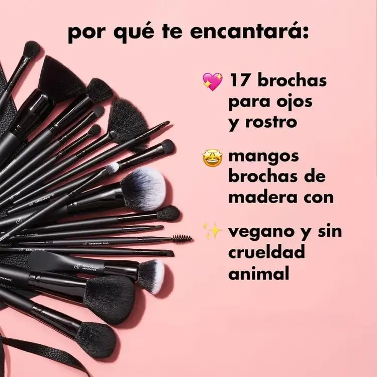 e.l.f. 17 Piece Ultimate Makeup Brush Set & Travel Roll Conjunto de 17 piezas de brochas de maquillaje con estuche de cuero vegano
