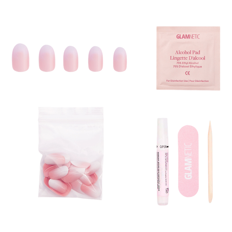 Creamer Press-On Nails Uñas postizas degradado suave de blanco sobre nude.