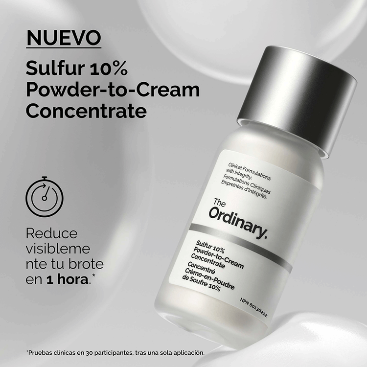 Sulfur 10% Powder-To-Cream - Concentrado de azufre, para tratar brotes y reducir imperfecciones