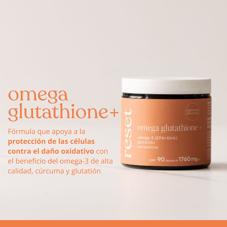 Omega Glutathione + Suplemento alimenticio contribuye a acciones antioxidantes, antiinflamatorias y salud metabolica