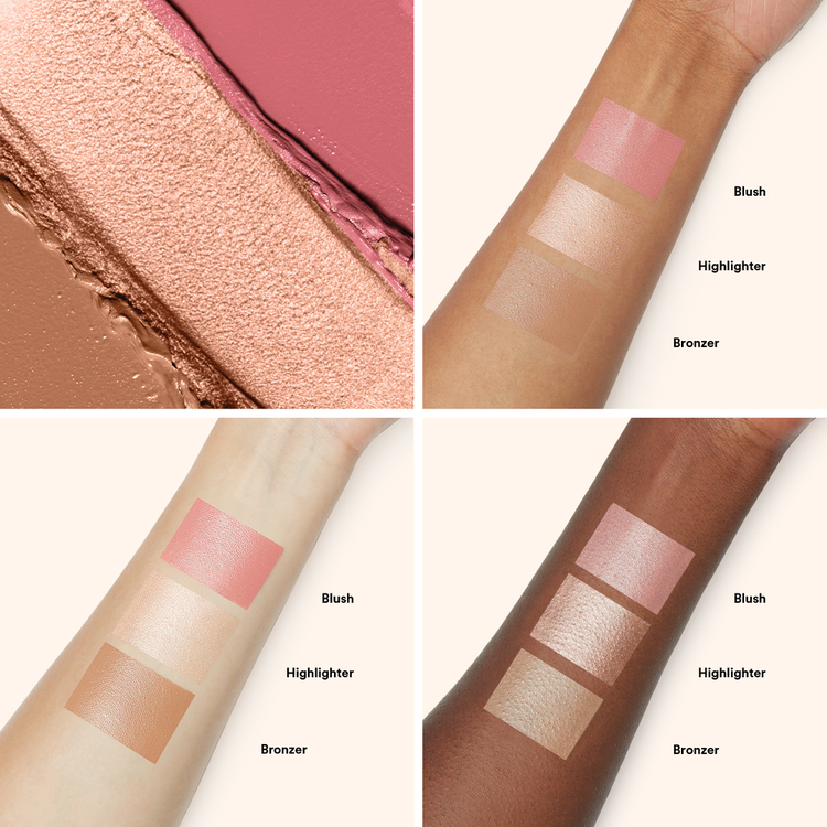 Cheek Squad - Paleta de rubor, bronceador e iluminador, fórmula ligera y cremosa