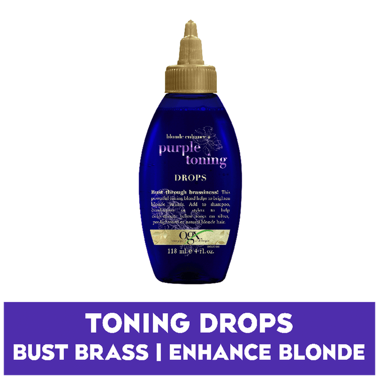 OGX Blonde Enhance Purple Fig - Gotas matificadoras, para el cabello plateado o rubio