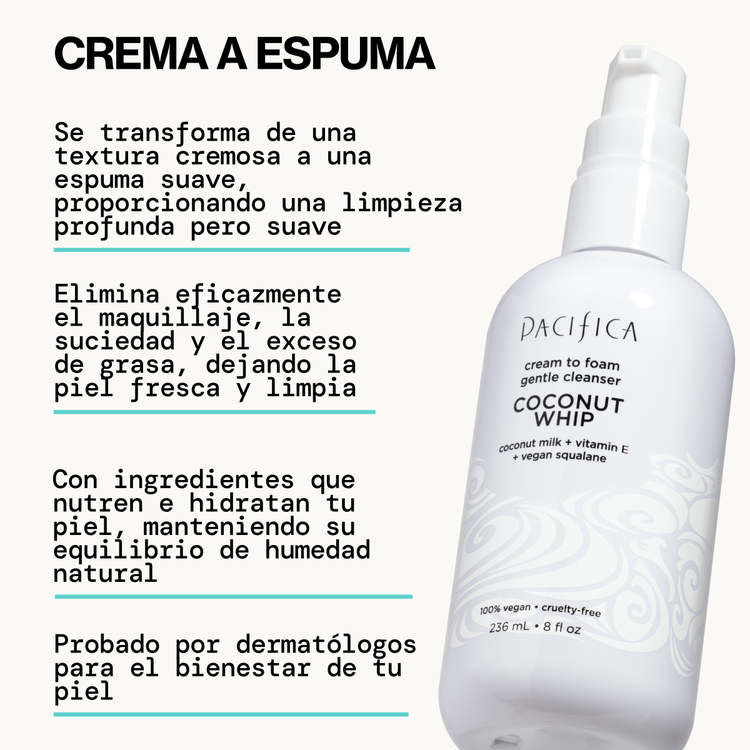Coconut Whip Cream To Foam Limpiador facial cremoso deja la piel frscxa y suave