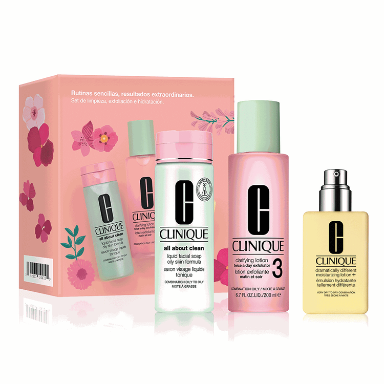 Rutinas Sencillas Piel Mixta a Grasa - Set de regalo, All About Clean limpiador + loción exfoliante + loción hidratante