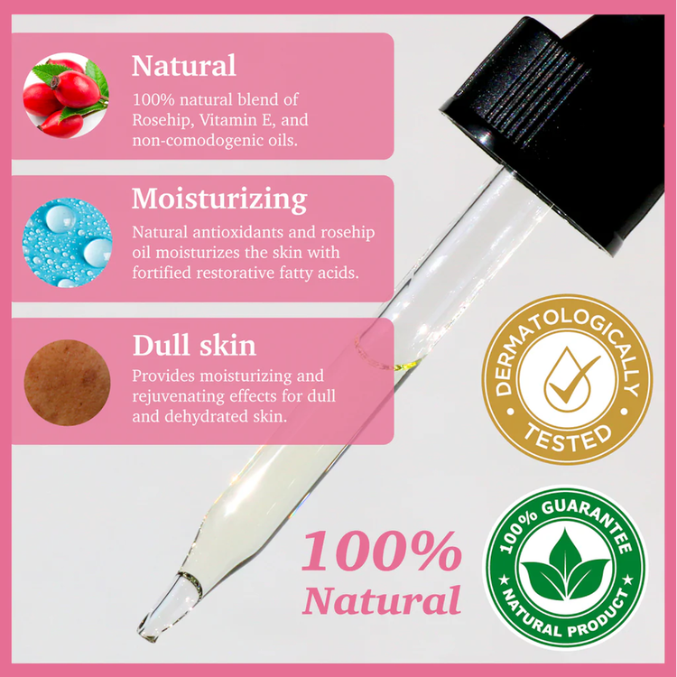 Facial Oil Serum Moisturaizing Rosehip + Vit E Serum hidrata y repara la piel