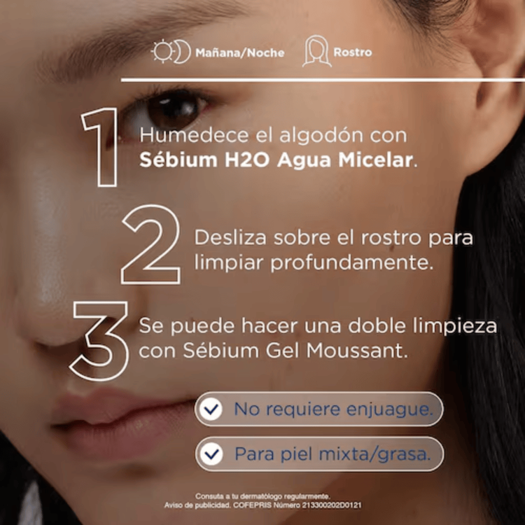 Sebium H2O - Agua micelar, remueve suavemente maquillaje e impurezas