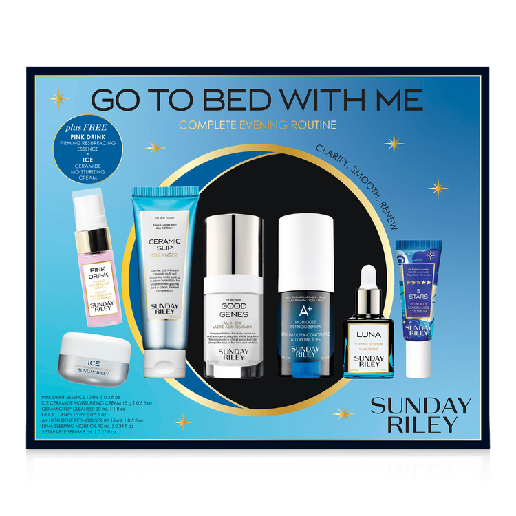 Go To Bed With Me Complete Anti-Aging Night Routine Kit rutina antiedad para piel radiante.