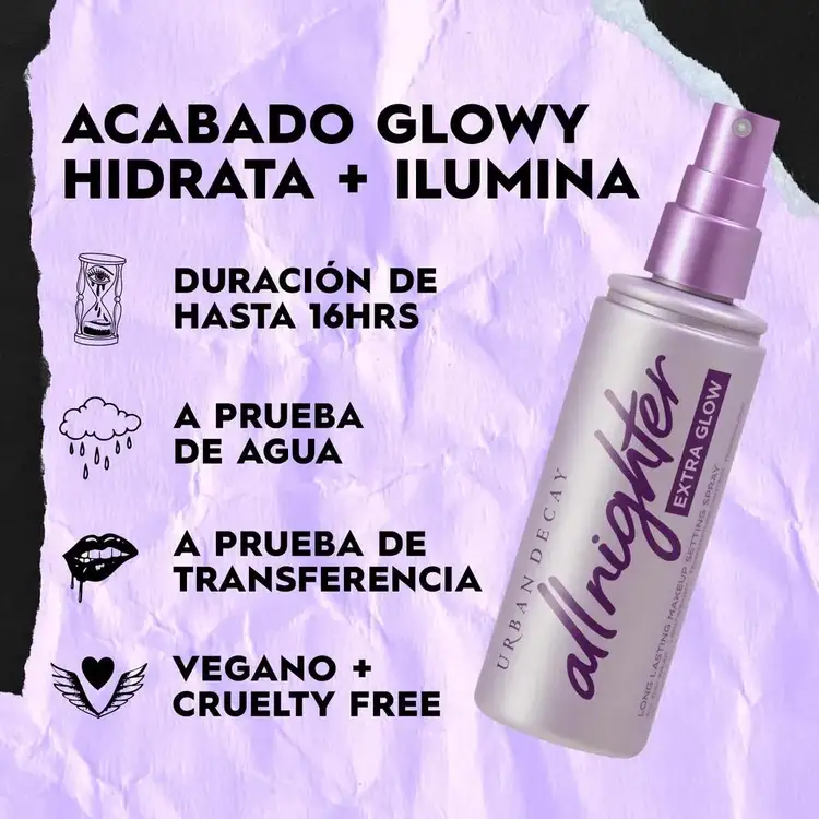 All Nighter Setting Spray - Fijador de maquillaje, acabado luminoso y húmedo