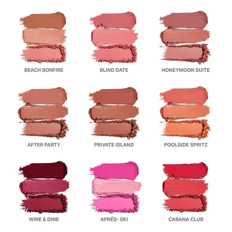 Cheek Thrills Multi-Finish Face Trios - Trío facial de múltiples acabados, una crema satinada, un bálsamo luminoso y un polvo aterciopelado