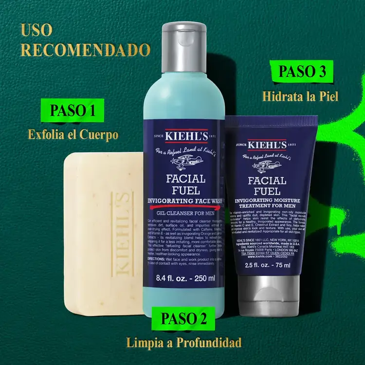 Men's Energizing Essentials - Set de regalo, limpiador facial + jabón exfoliante + tratamiento hidratante