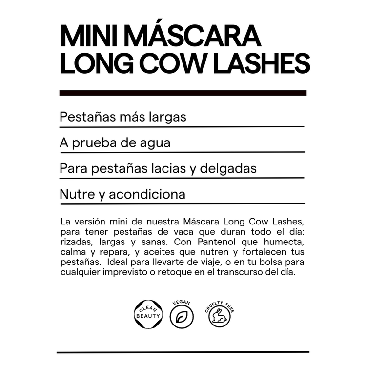 Long Cow Lashes Mini - Máscara para pestañas waterproof alargadora, versión mini, 6 gr