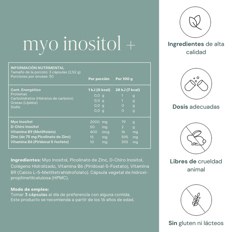 Myo inositol + Suplemento alimenticio promueve el balance hormonal, resistencia a la insulina y fertilidad