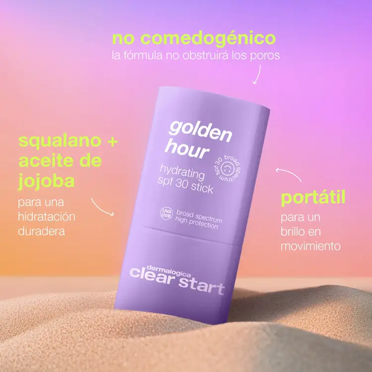 Clear Start Golden Hour - Protector solar en stick SPF 30, brinda un brillo dorado brillo dorado hidratante