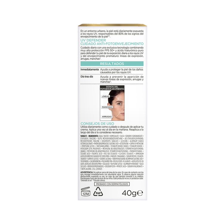 L'Oreal Paris Uv Defender Protector solar reduce arrugas y manchas solares