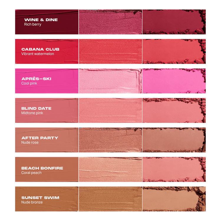 Cheek Thrills - Multi- Finish Face Trio, paleta de blush en 3 acabados: satinado, bálsamos luminoso y polvo