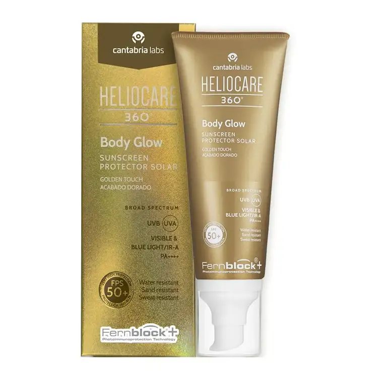 Body Glow SPF 50+ Protector solar con destellos luminosos y tono gold