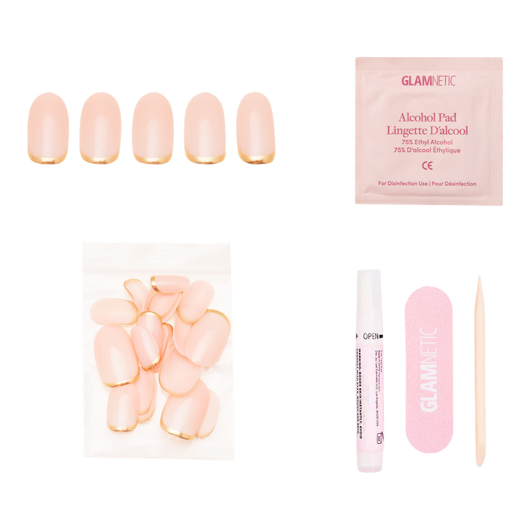 Goal Digger Press-On Nails Uñas postizas láminas doradas minimalistas y elegantes.