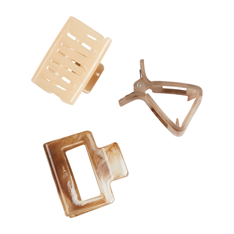 Scunci - Pinzas medianas en color café con acabado brillante