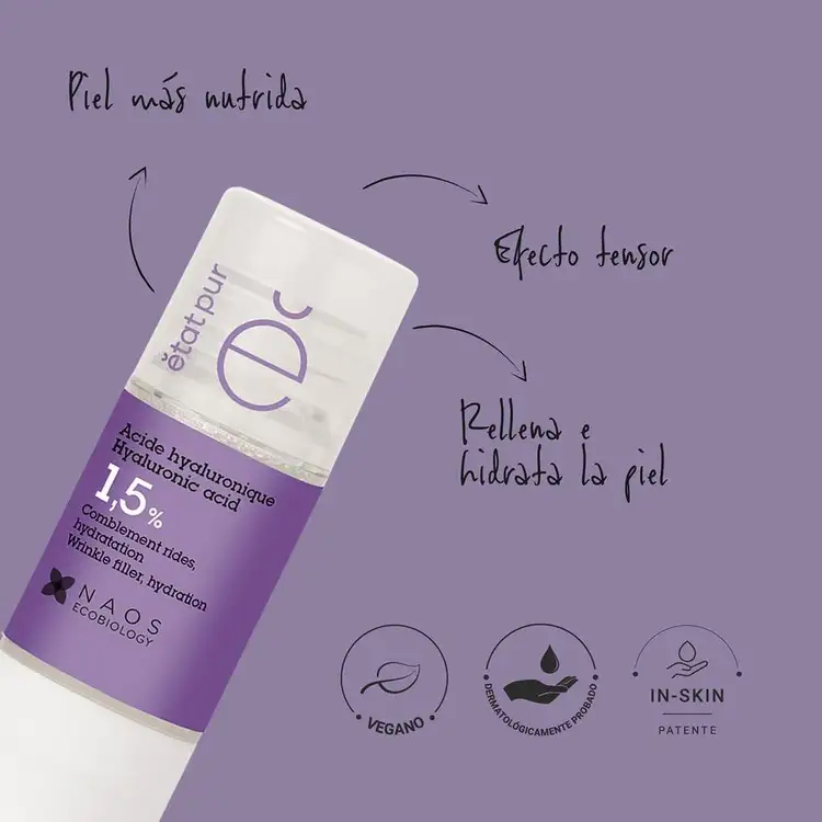 Ácido hialurónico - Suero facial, activos puros con acción redensificante que mejora la firmeza de la piel