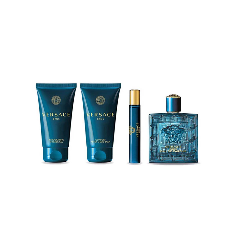 Eros - Set de regalo, Eau de Parfum 100 ml + Gel de ducha + Bálsamo de afeitado + Spray