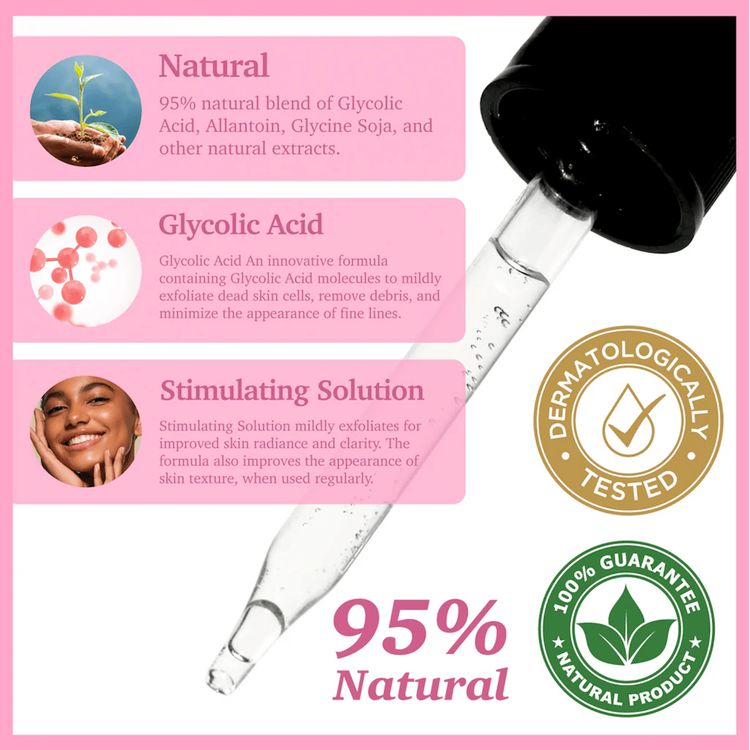 Facial Serum Exfoliating And Glowing Glycolic Acid + Vit E Serum facial exfolia suavemente y mejora textura