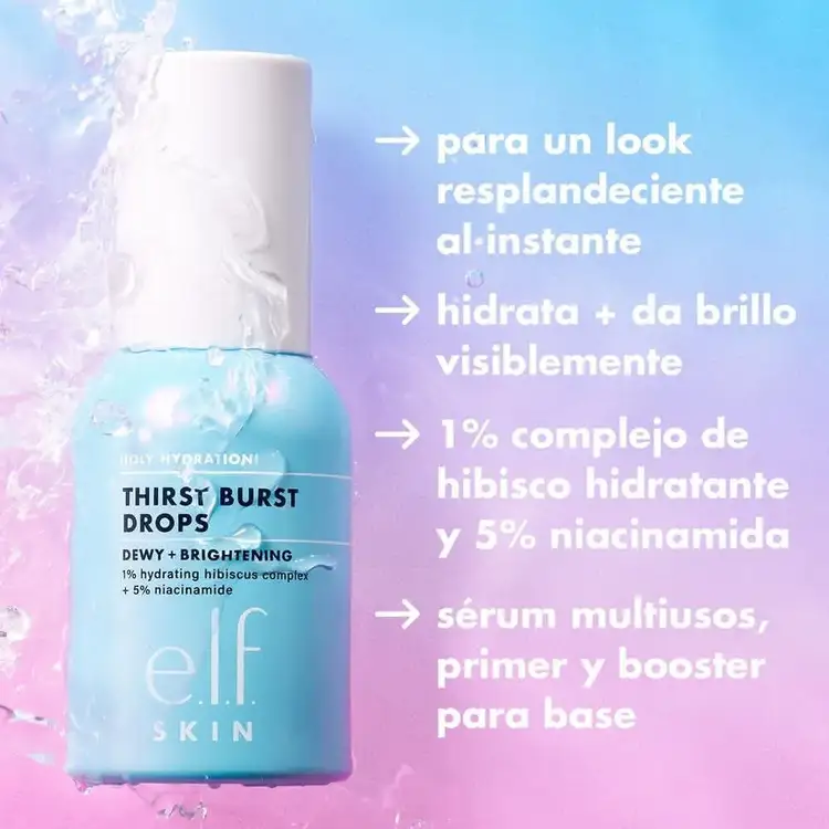e.l.f. SKIN Holy Hydration! Thirst Burst Drops Gotas de suero en gel iluminador e hidratante para un look luminoso