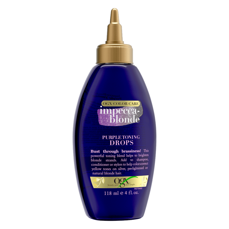 OGX Blonde Enhance Purple Fig - Gotas matificadoras, para el cabello plateado o rubio