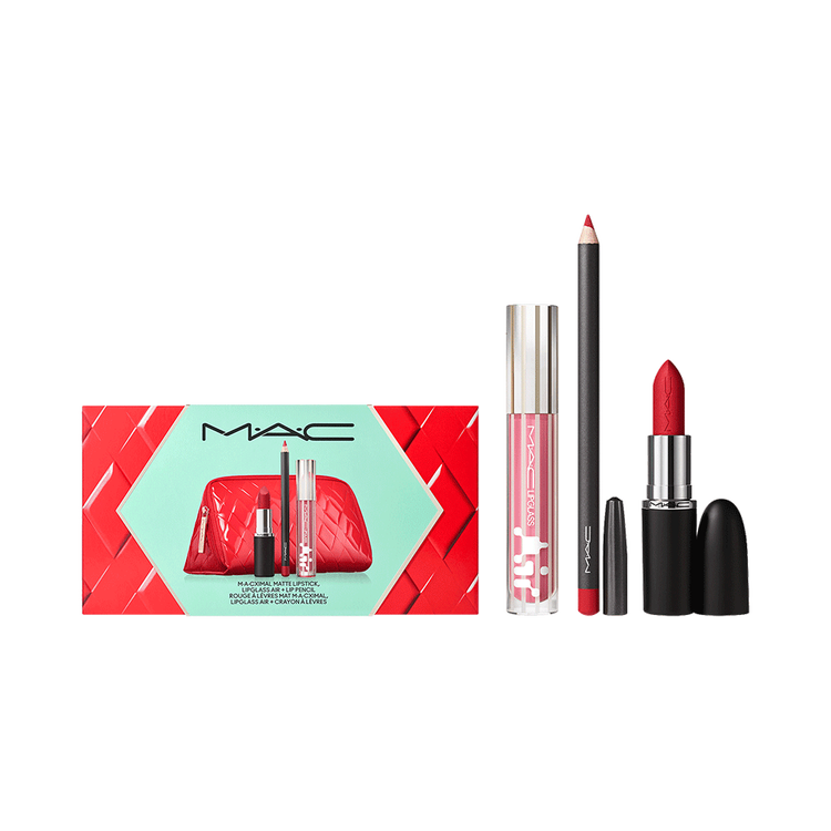 Trending Tomorrow Lip Trio - Set de labios con lápiz labial M·A·C ximal Silky Matte, lápiz labial y Lipglass Air