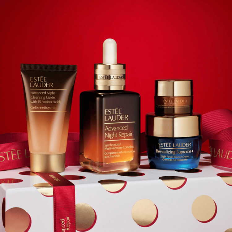 The Lift + Glow Routine - Set de regalo, Advanced Night Repair serum + gel limpiador + contorno de ojos + mini crema