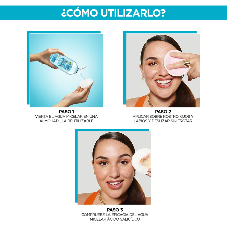 Garnier Skin Agua micelar remueve maquillaje visible