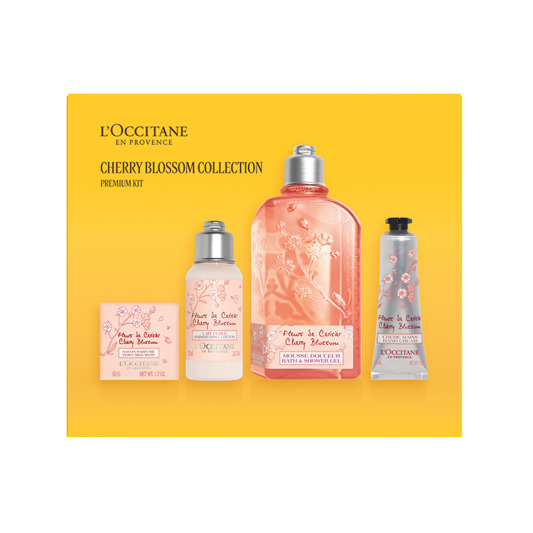 Cherry Blossom - Set de regalo, Gel de ducha + 250 ml + Loción corporal 75 ml + Jabón en barra 50 g + Crema para manos Cherry Blossom 30 ml