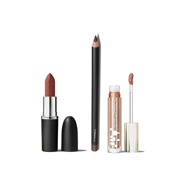 MAC Lip Combo - Toasty Nude by MACABESO, 1 MACximal Silky Matte Lipstick + 1 Lip Liner + 1 Lipglass Air Non Sticky Gloss