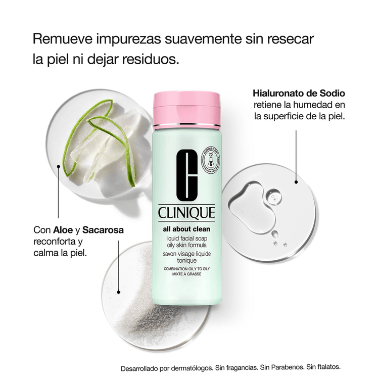 All About Clean™ Liquid Facial Soap Oily Skin Formula Jabón facial limpia suavemente y a profundidad