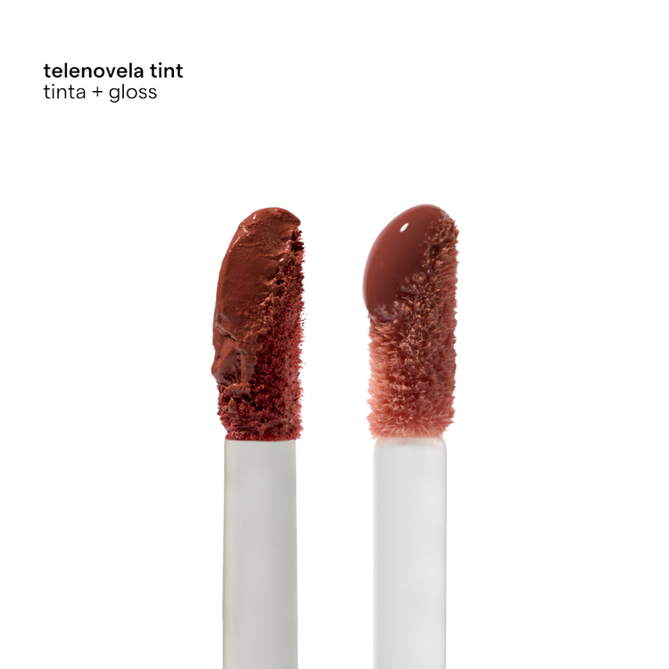 Duo Telenovela Tinta + Gloss - 1 Tinta acabado matte + 1 Gloss Hidratante + Estuche Charm de piel