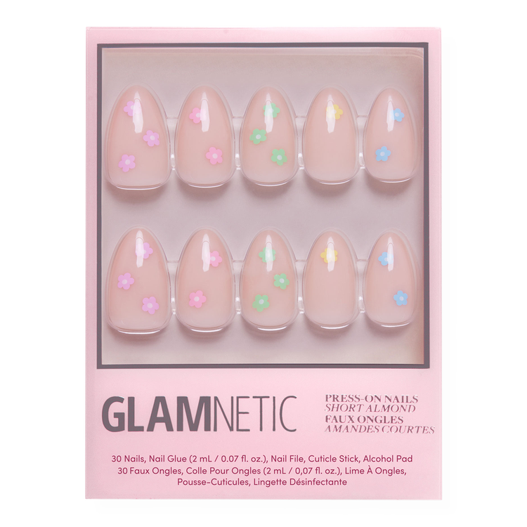 Full Bloom Press-On Nails Uñas postizas base semitransparente primaveral.