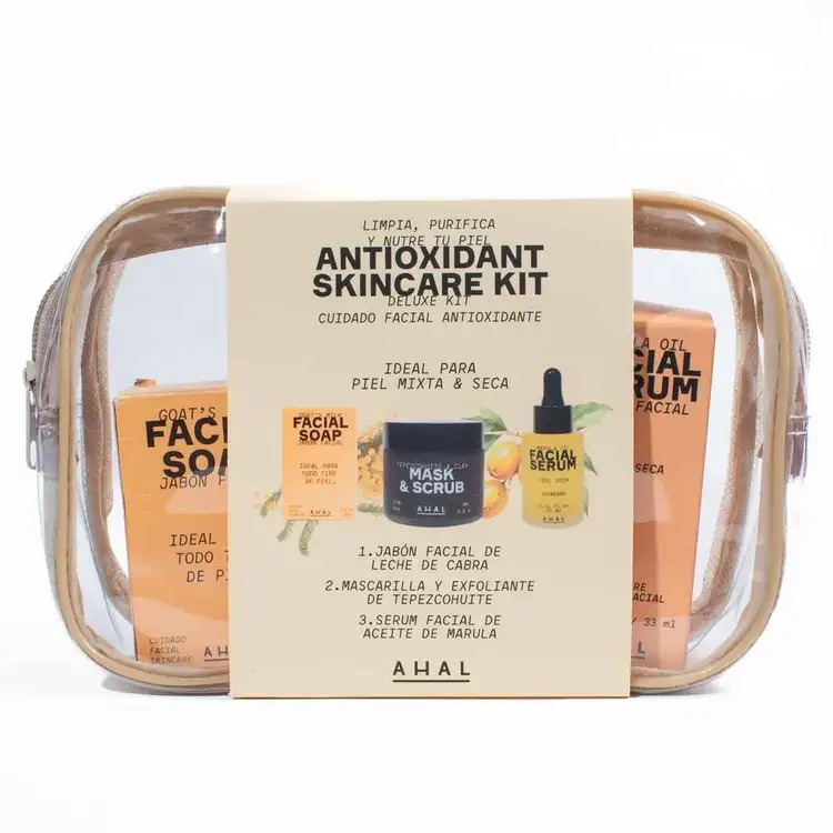 Antioxidante - Set de regalo, mascarilla exfoliante + serum facial + jabón con leche de cabra