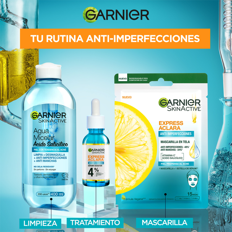 Garnier Skin Agua micelar remueve maquillaje visible
