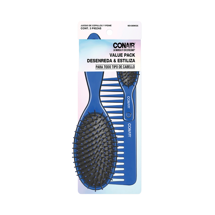 Conair - Set de cepillo regular, mini y peine