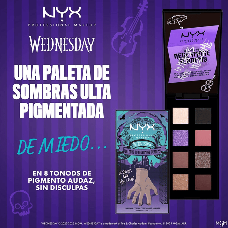 Wednesday Sombras Nevermore - Una paleta de sombras de 8 tonos, edición limitada